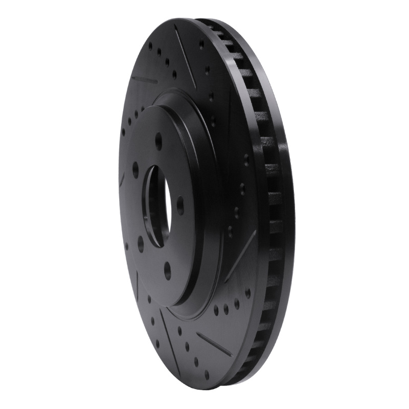 Ford Mustang Brake Rotor (1) - Front Right - R1 Concepts - Drilled & Slotted - Black - `05-`14